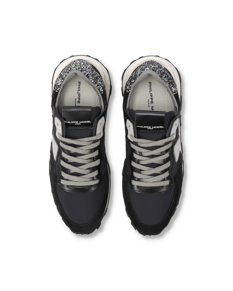Sneakers Tropez Haute Women with Glitter Heel Tab, Black Silver