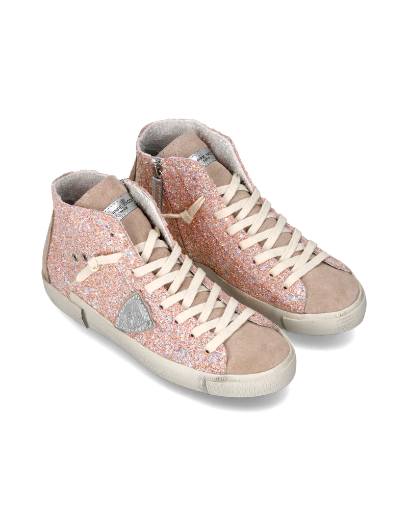 Sneakers Prsx Women with glitter upper, Light Pink
