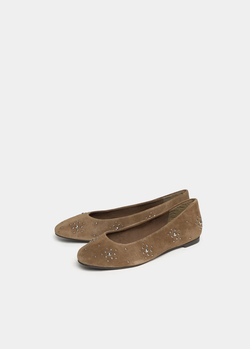 Suede ballerina flats with studs