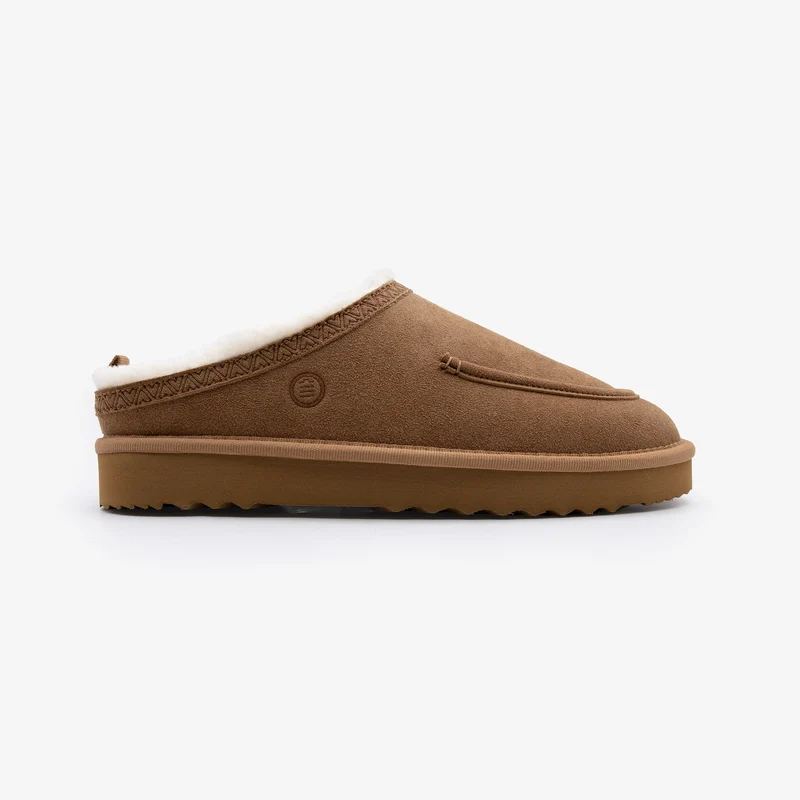 Mules fourrées en suédine camel