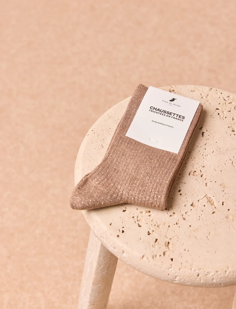 Chaussettes lurex côtelées - Moka