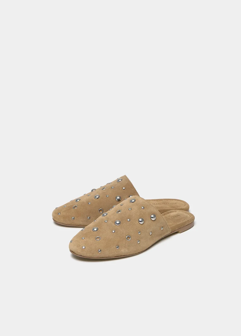 Suede studded mule