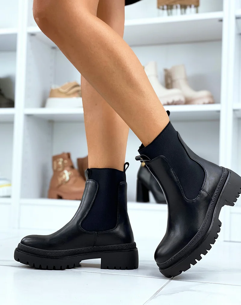 Bottines noires style chelsea à élastique montant