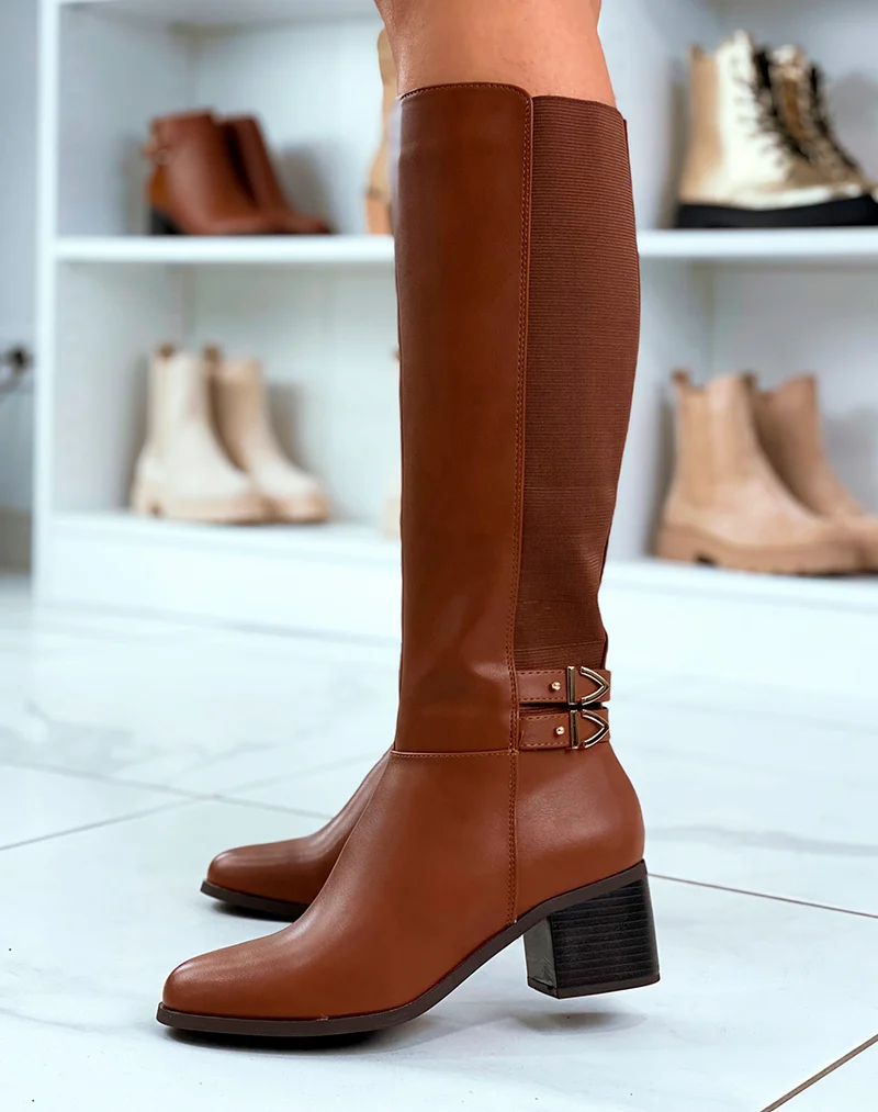 Bottes Camel Bi-Matière : Charme Naturel et Accents Précieux