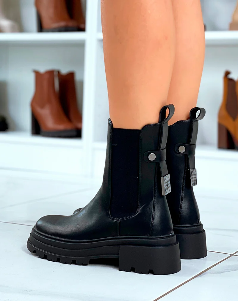 Bottines Noires Bi-Matière : L'Élégance à Votre Portée