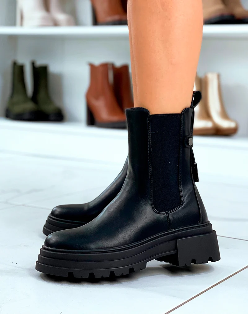 Bottines Noires Bi-Matière : L'Élégance à Votre Portée