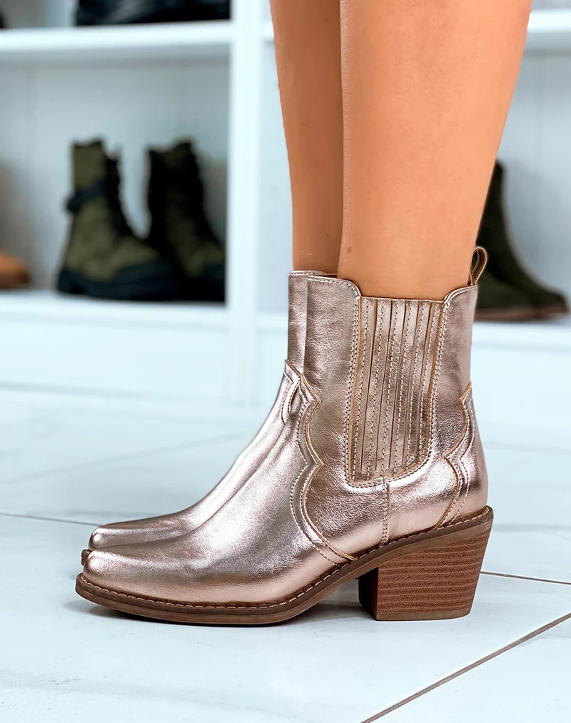 BOTTINES ? TALON CHAMPAGNE ? BOUT POINTU