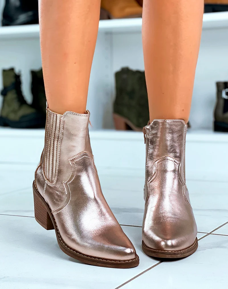 BOTTINES ? TALON CHAMPAGNE ? BOUT POINTU