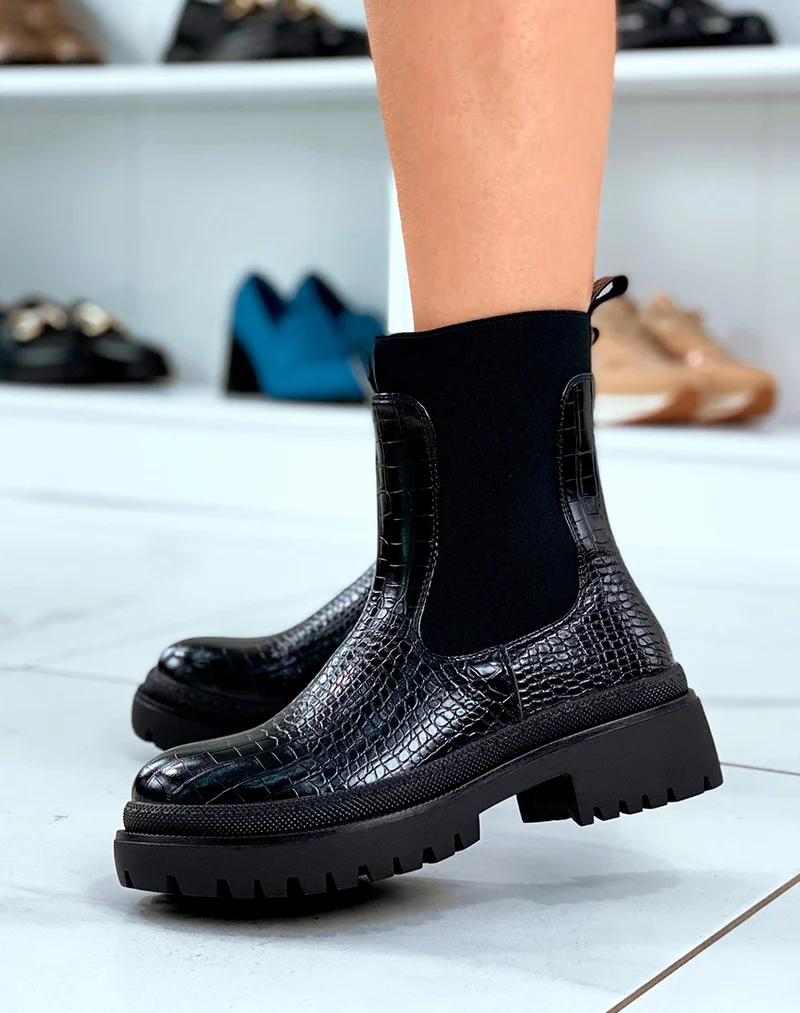 Bottines femme Chelsea noir twist serpent