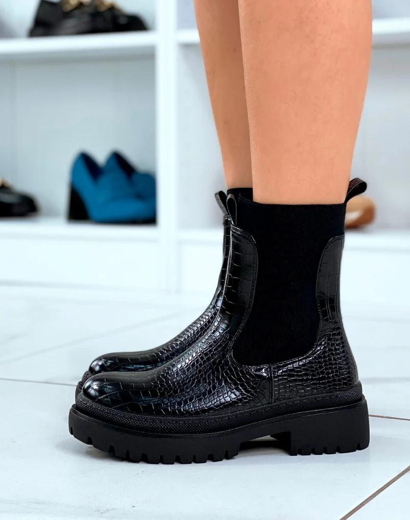 Bottines femme Chelsea noir twist serpent