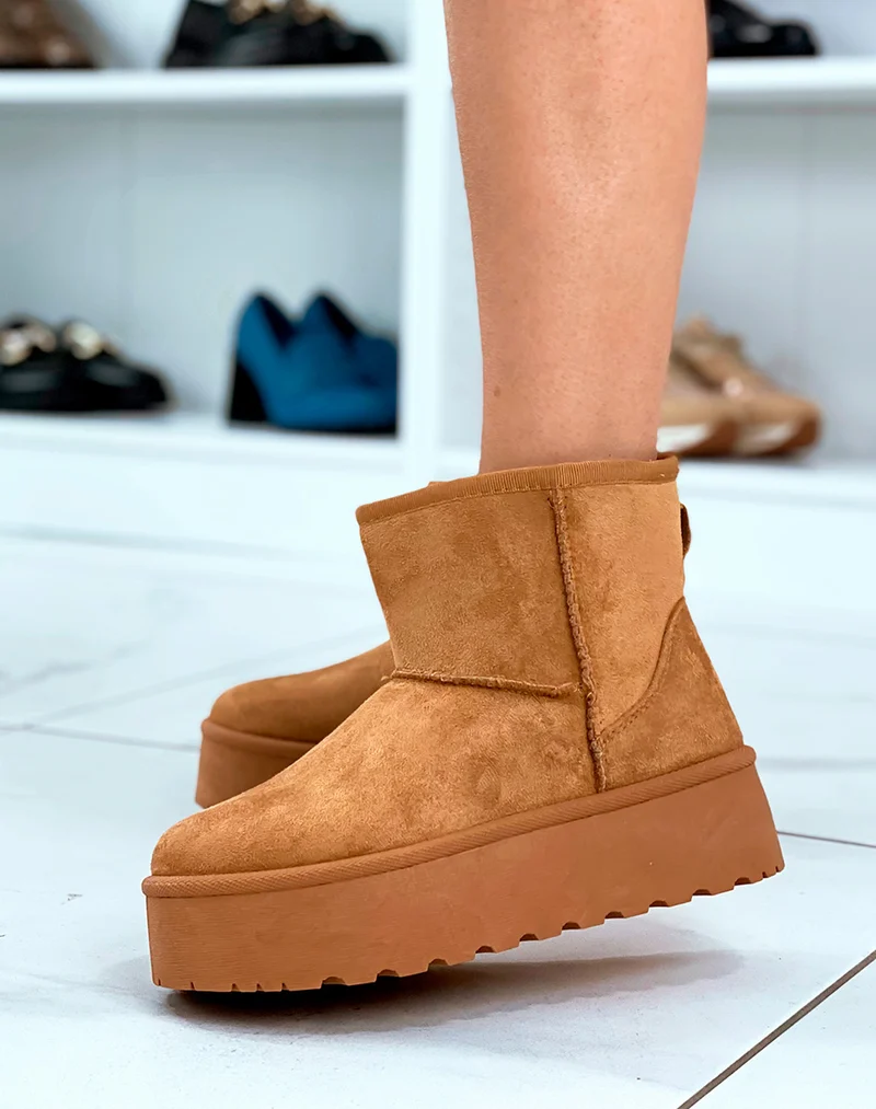 Bottines femme camel douillettes mi-hautes