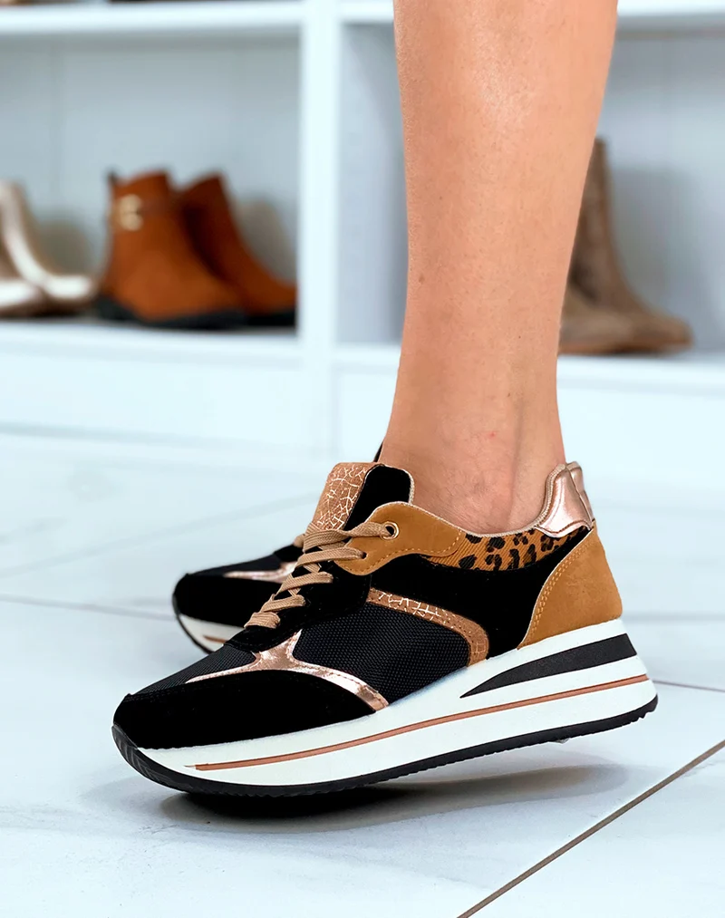 Baskets femme noires empiècements variés