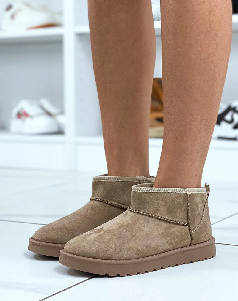 Bottines taupe fourrées en suédine