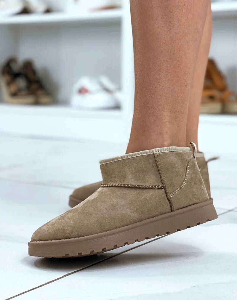Bottines taupe fourrées en suédine