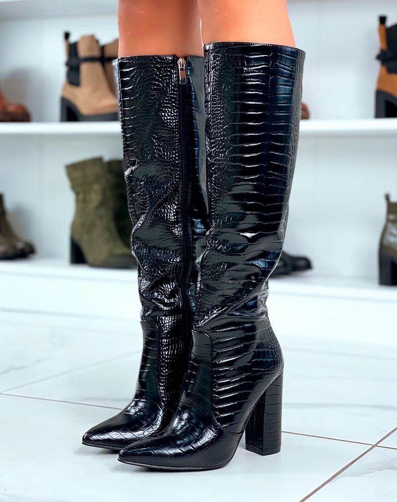 BOTTES EFFET CROCO ? TALON : POINTE D'?L?GANCE NOIRE