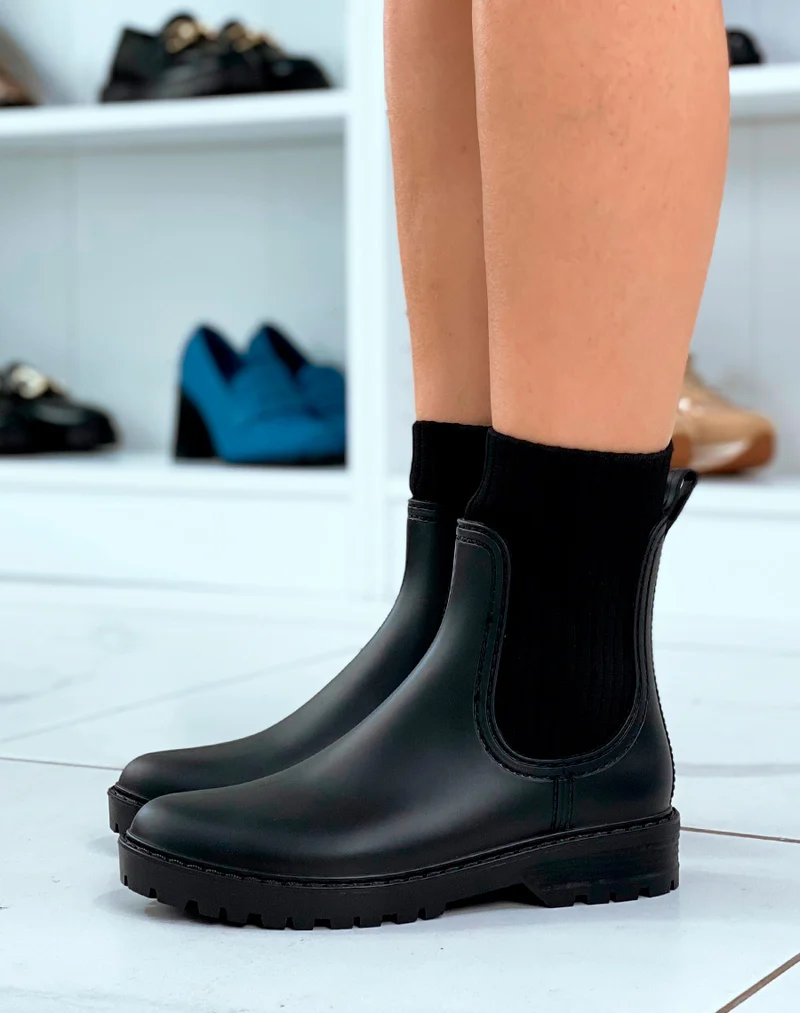 Bottines de pluie Noires Élégantes : Mat & Bi-matière