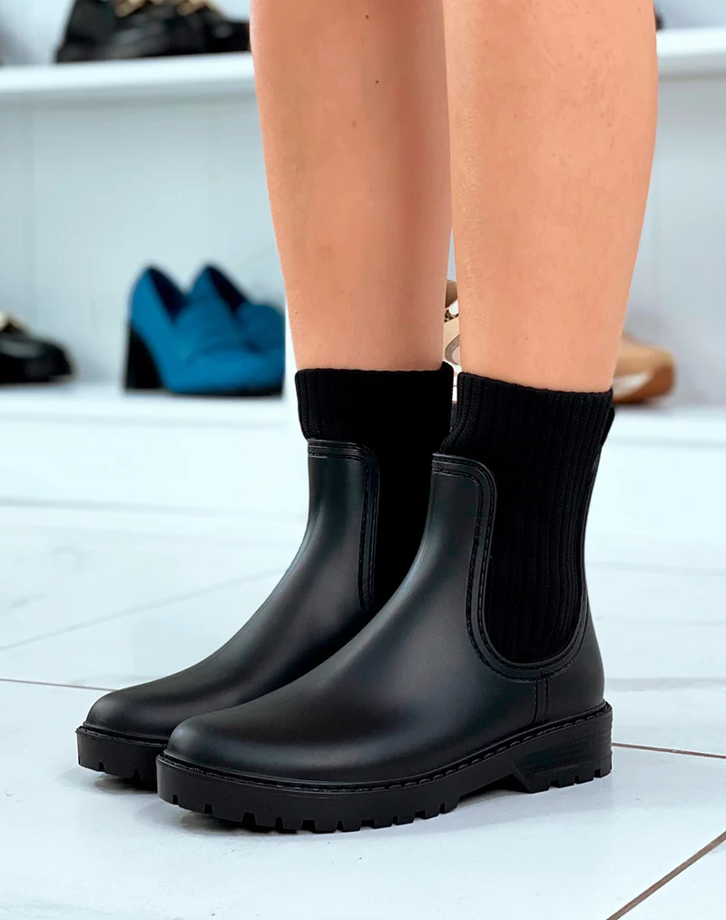 Bottines de pluie Noires Élégantes : Mat & Bi-matière