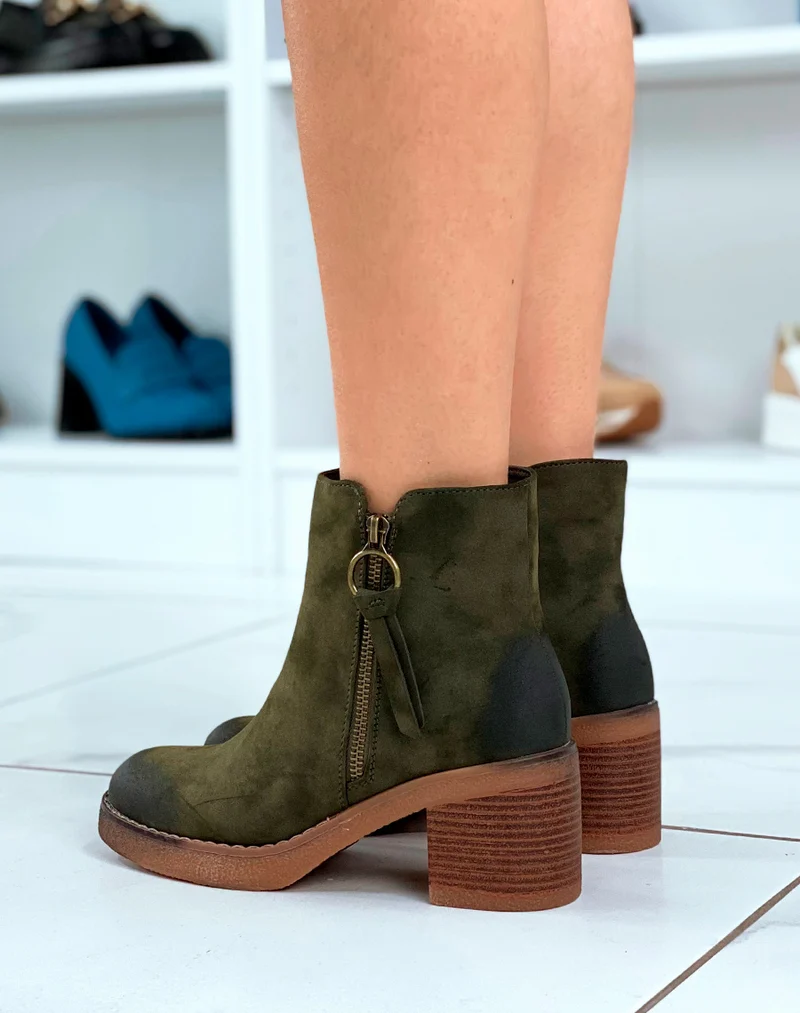Bottines Femme Vert Subtiles : Effet Daim & Zip