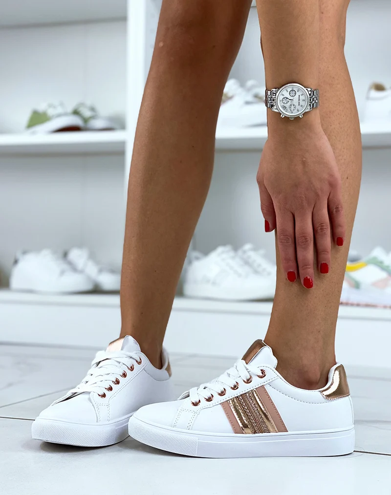 Baskets blanches et rosegold