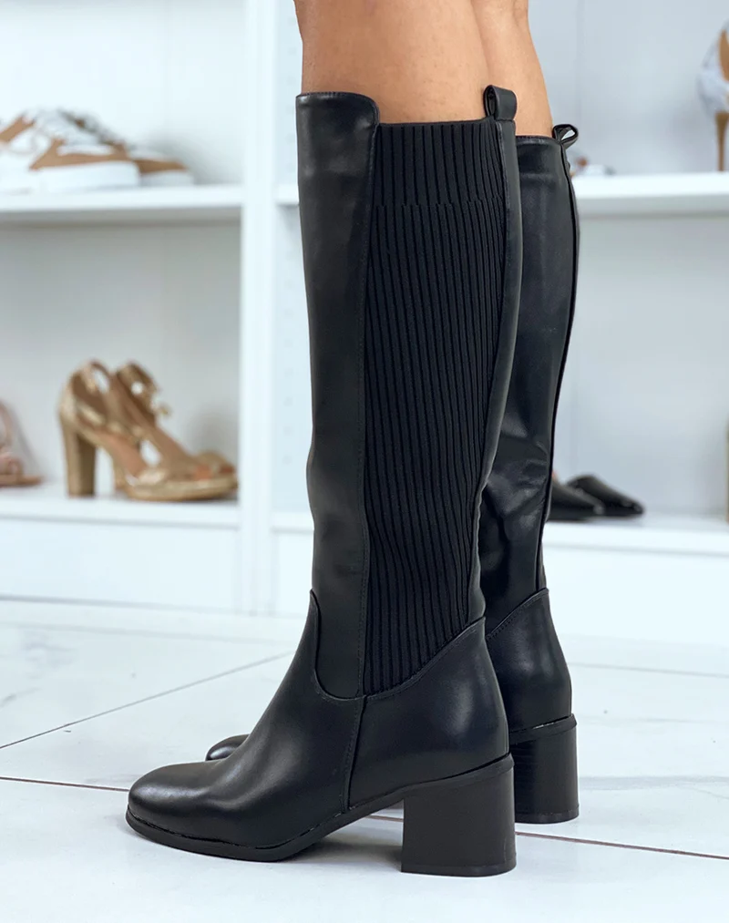 Bottes noires à talon et tige ni-matière
