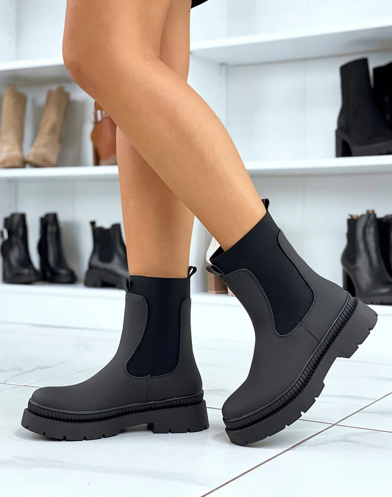 Bottines noires effet mat avec élastique