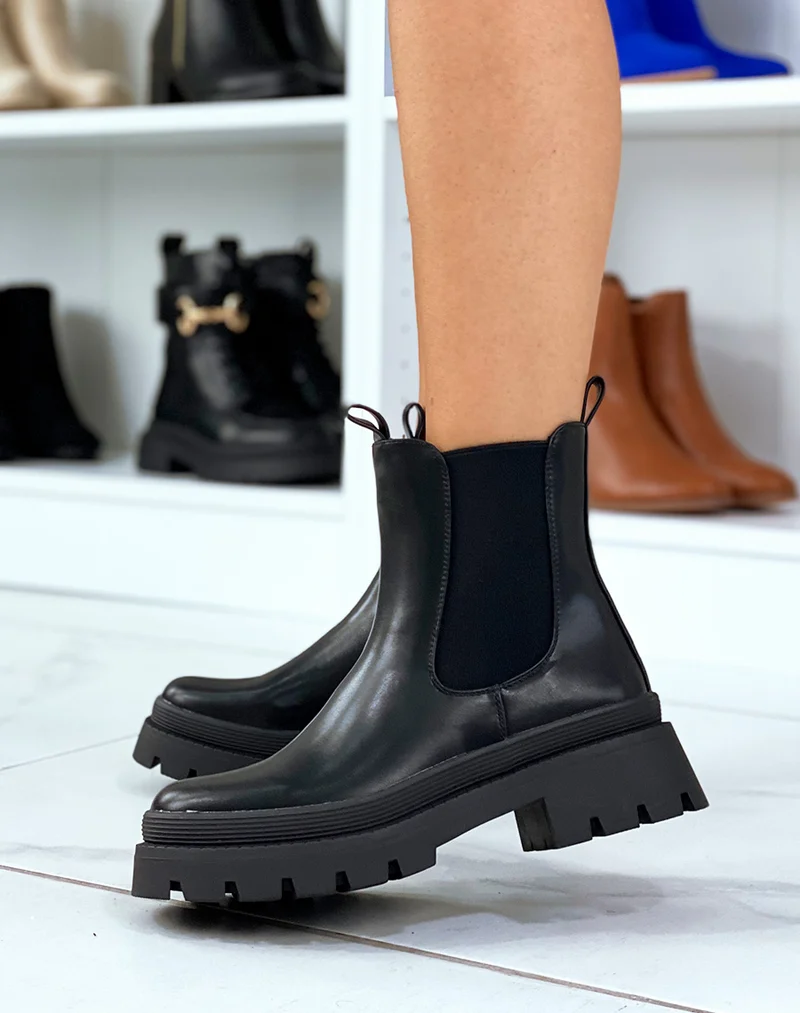 Bottines noires à élastique et double languettes
