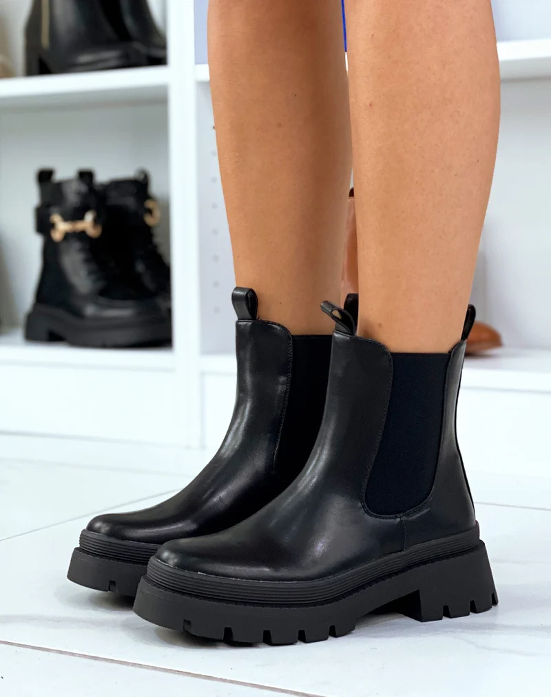 Bottines noires à élastique et double languettes