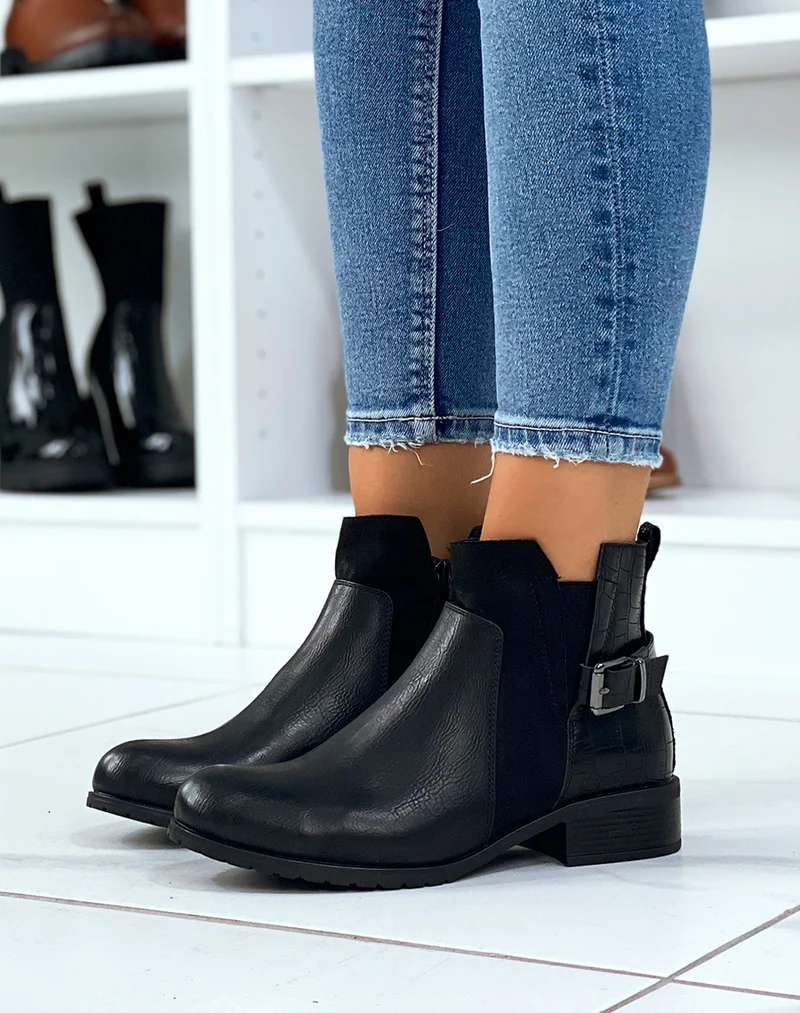 Bottines noires basses à triple matières