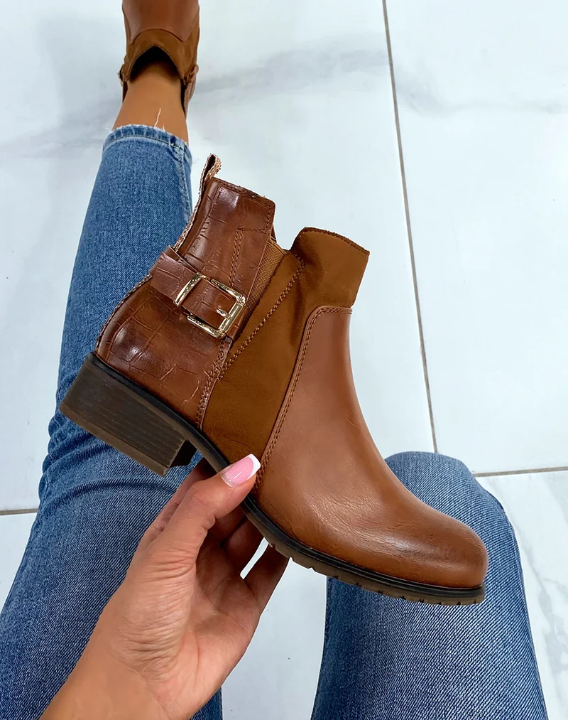 Bottines camel basses à triple matières