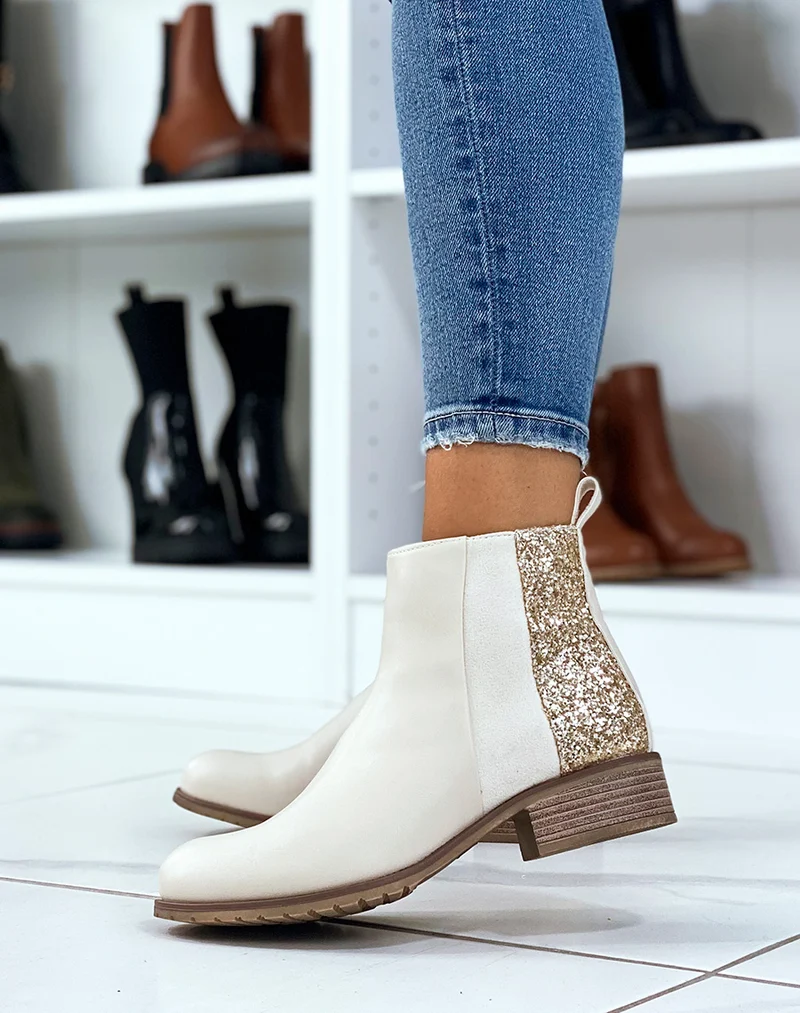Bottines beiges triple matière à paillettes