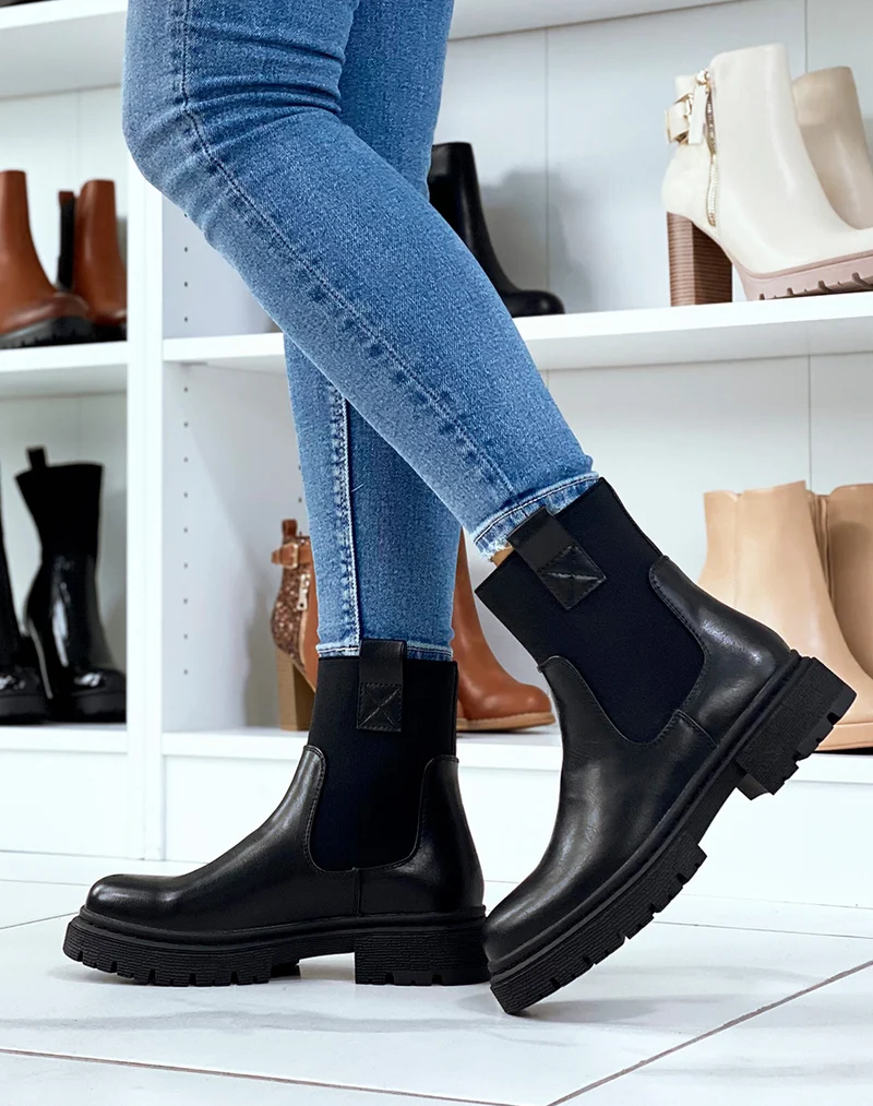Bottines style chelsea noires à élastique montant