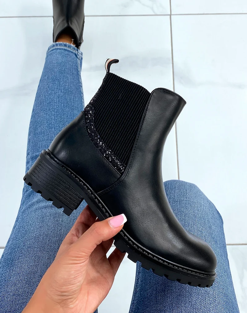 Bottines noires à élastique pailleté
