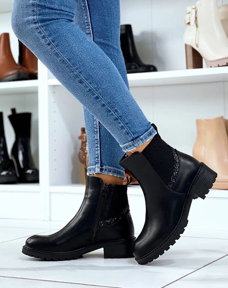 Bottines noires à élastique pailleté