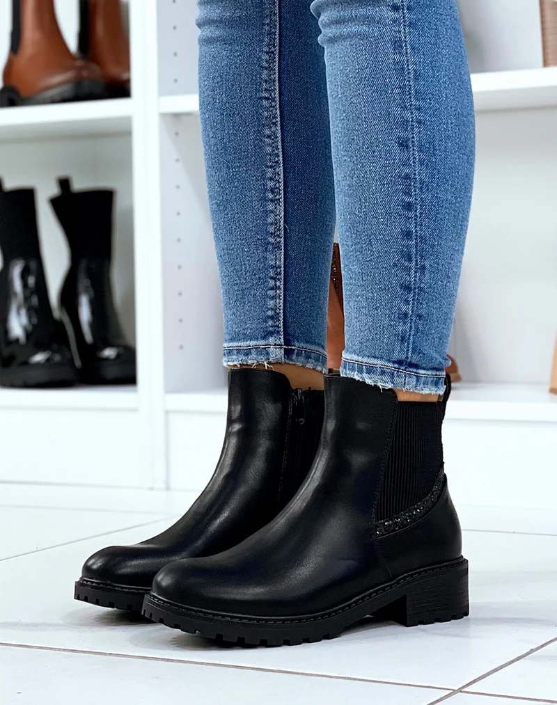 Bottines noires à élastique pailleté
