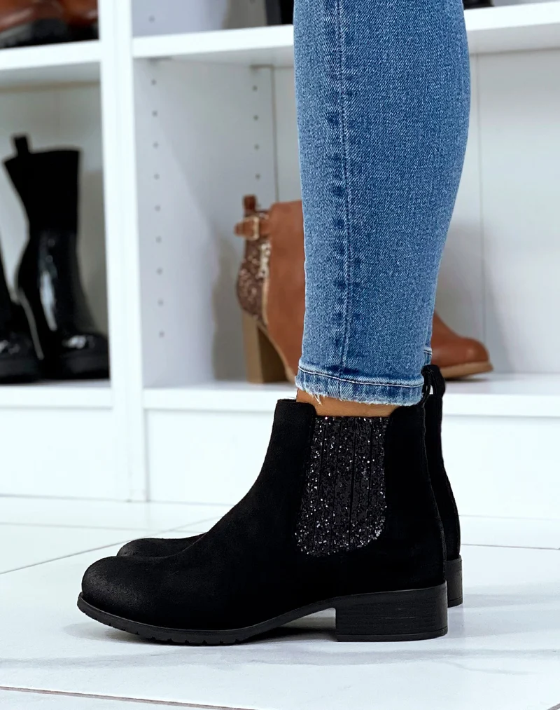 Chelsea boots noires à paillettes noires