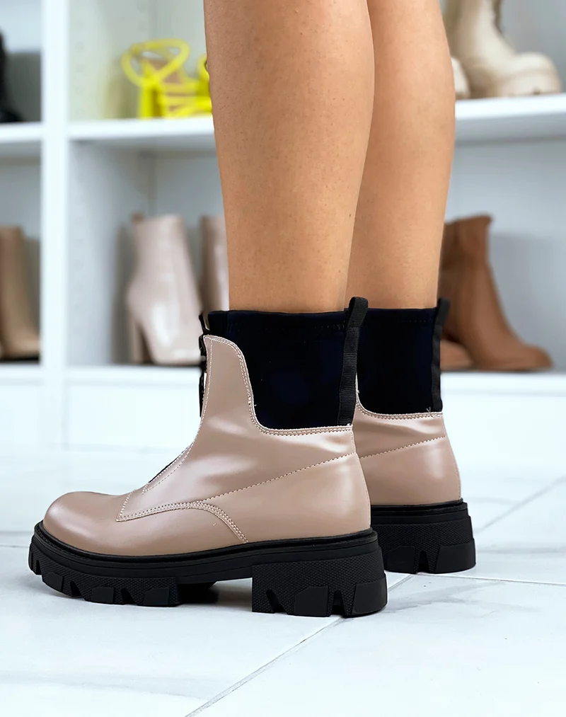 Bottines beiges gommées effet chaussette