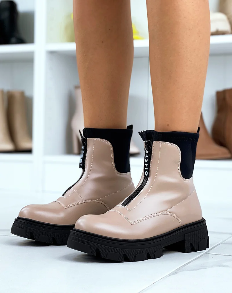 Bottines beiges gommées effet chaussette