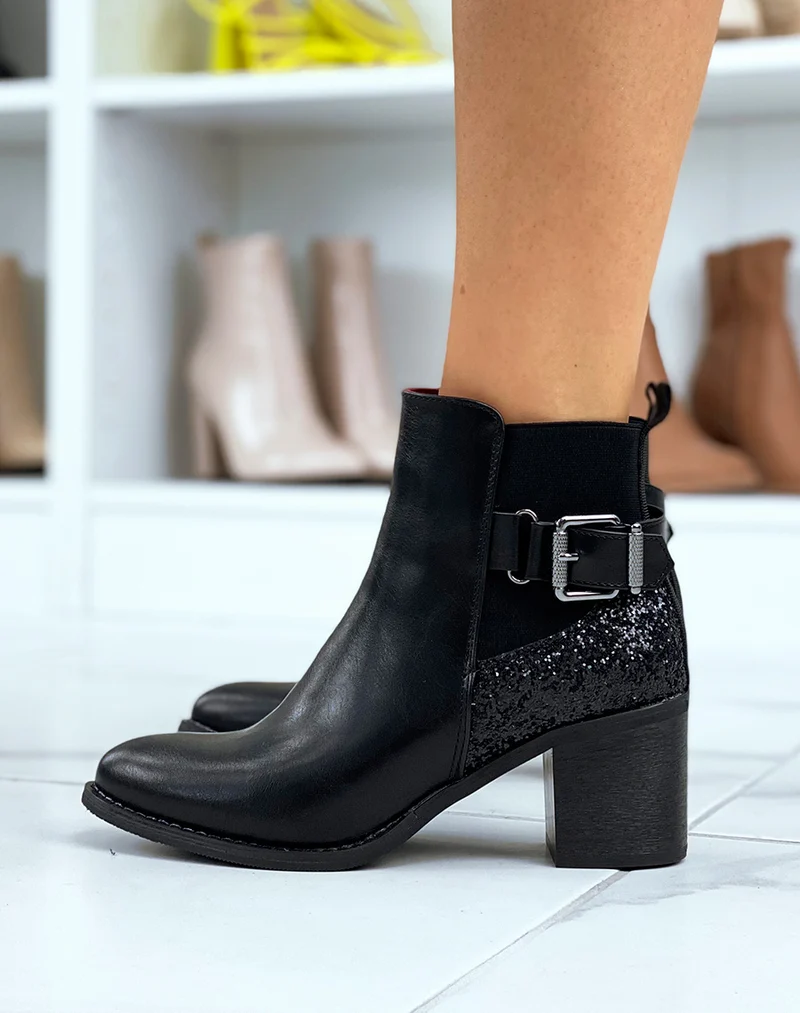 Bottines à talons noires à détail pailleté