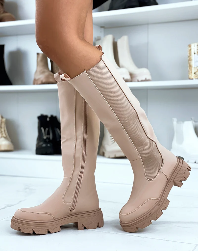 Bottes beiges style chelsea effet imperméable