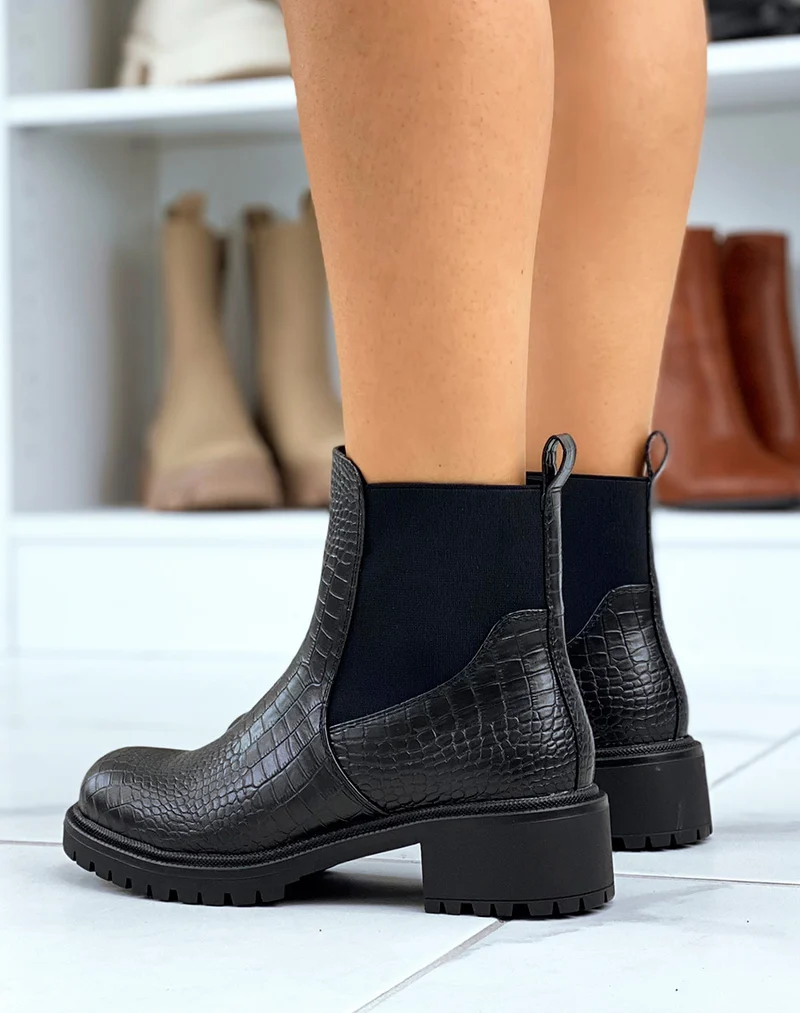 Chelsea boots effet croco noir