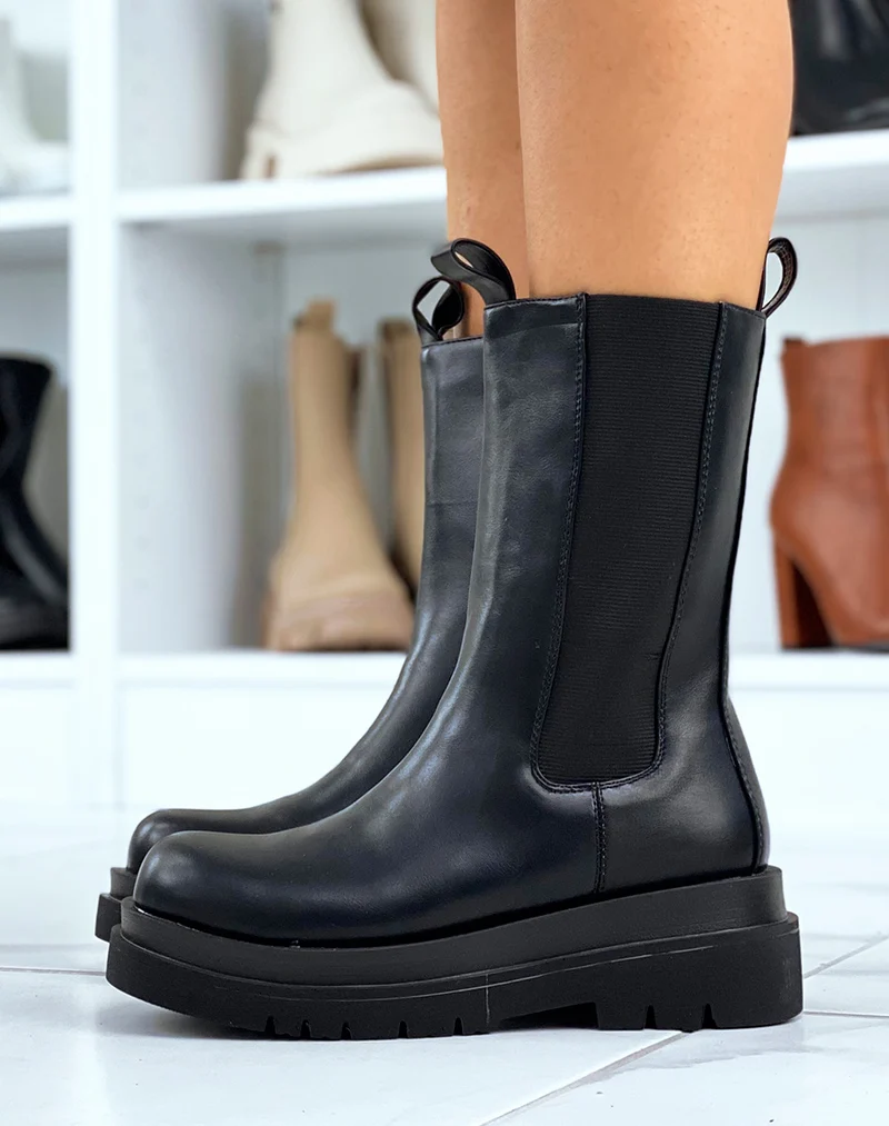 Bottines hautes noires à grosse plateforme