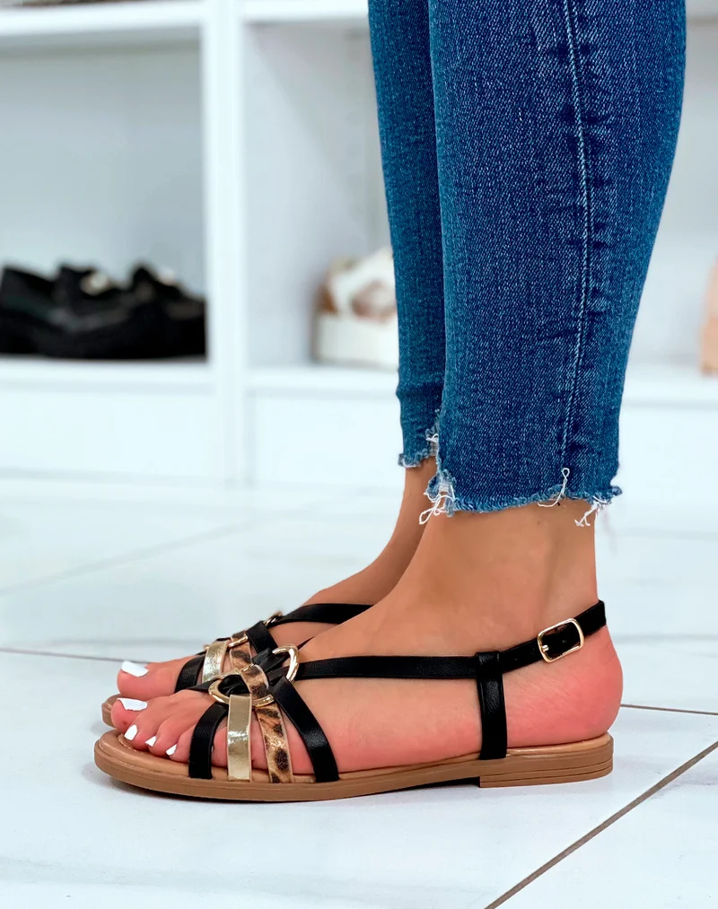 Nu-pieds noirs et à motif léopard