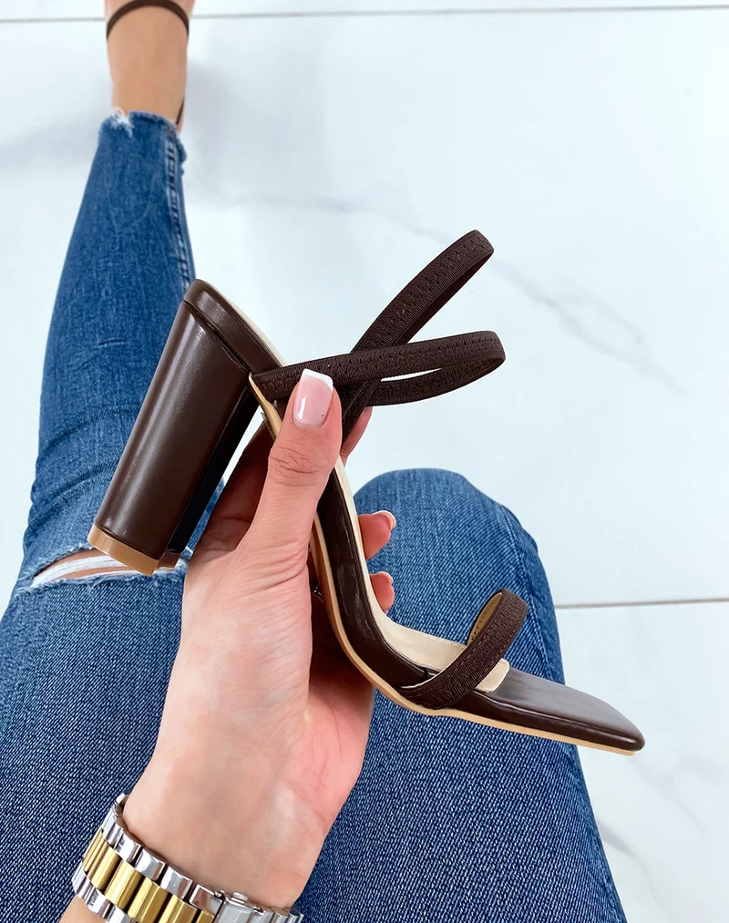 Sandales à talon chocolat à bride élastique