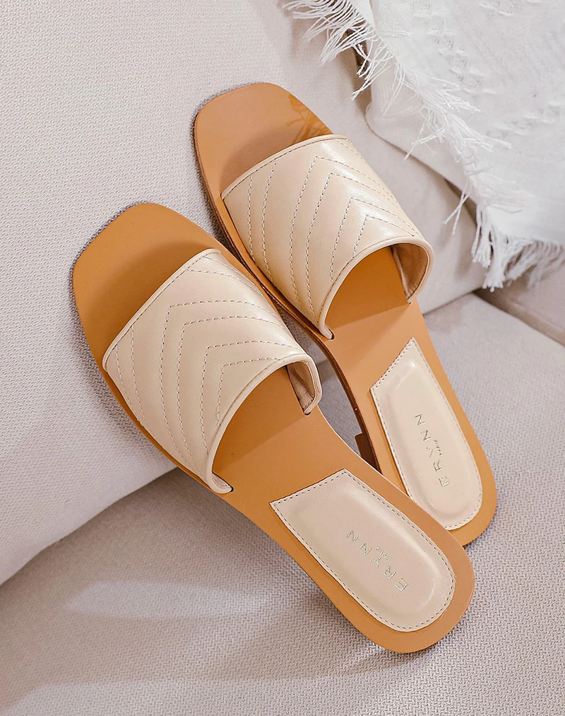 Mule en simili cuir beige