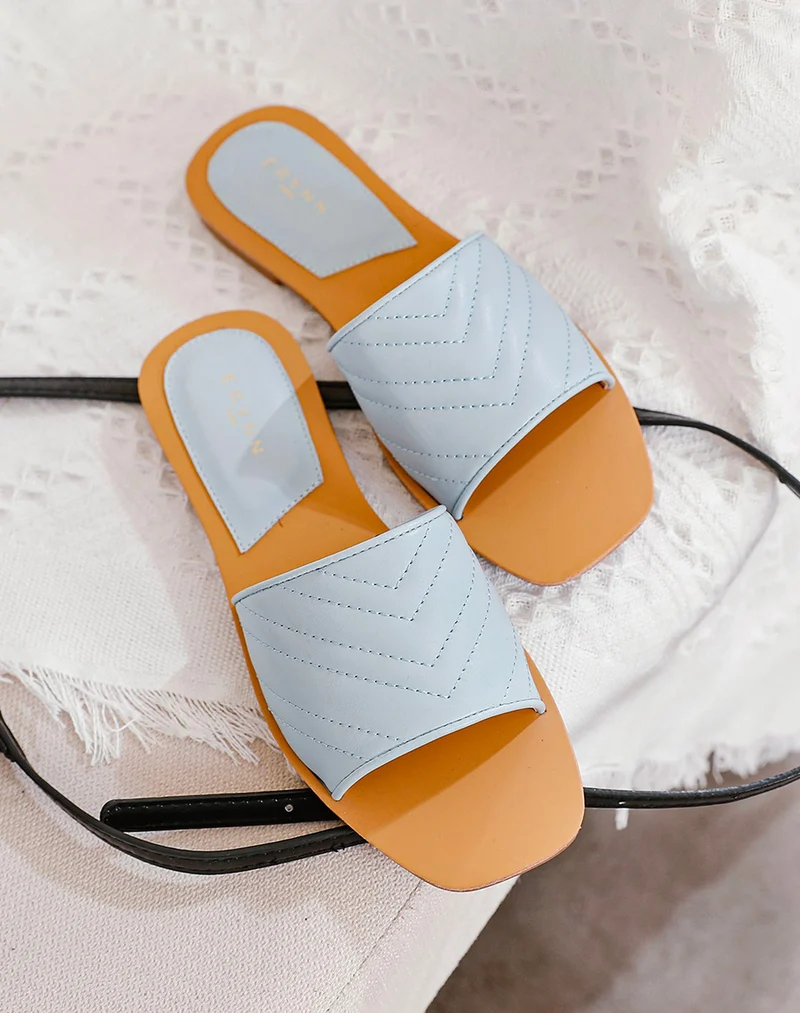 Mule en simili cuir bleu