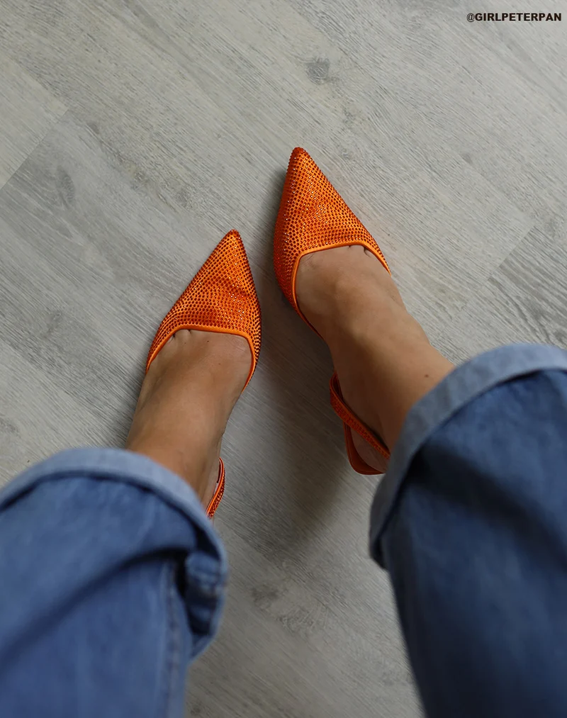 Escarpins ouverts oranges à strass