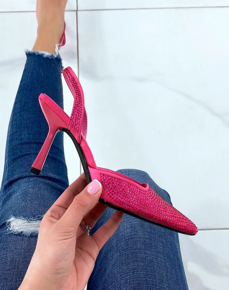 Escarpins ouverts rose fushia à strass