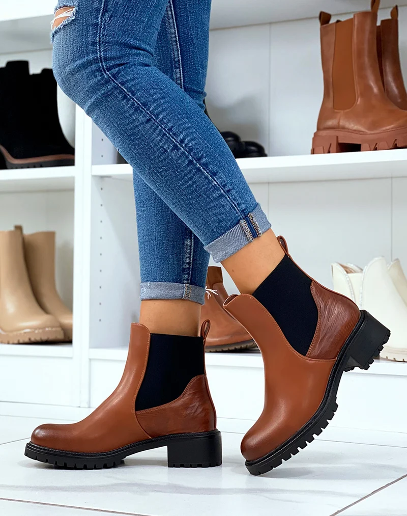 Bottines basses camel à élastique
