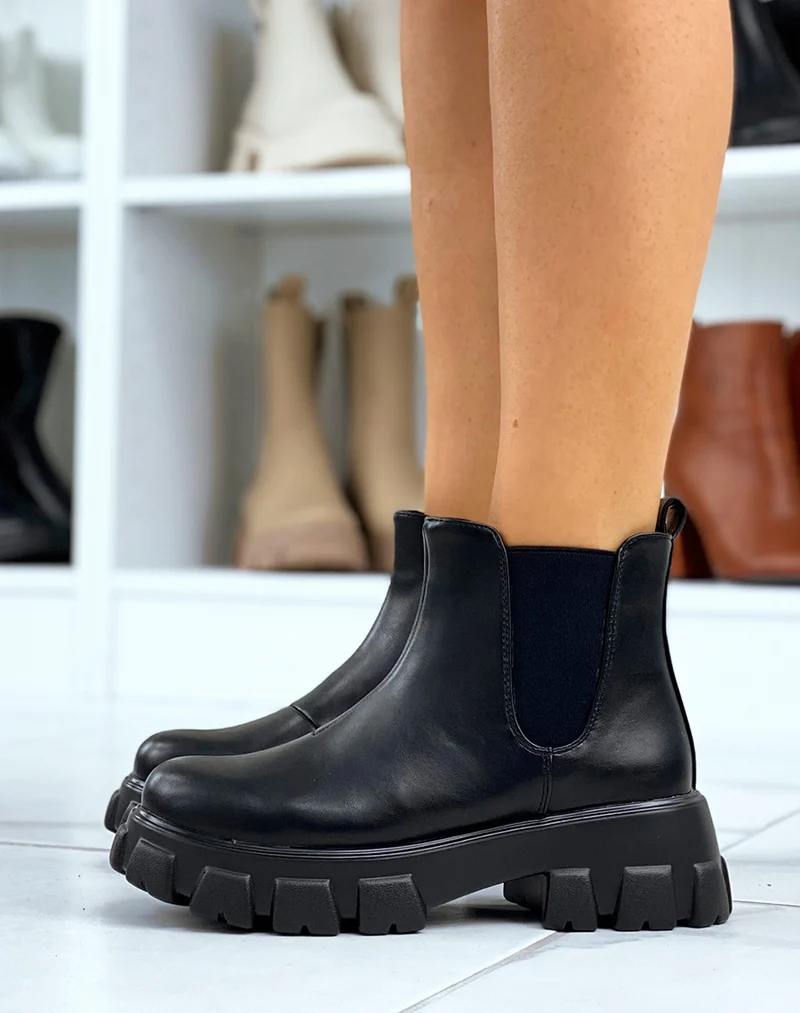 Bottines élastiques à semelles crantées noires