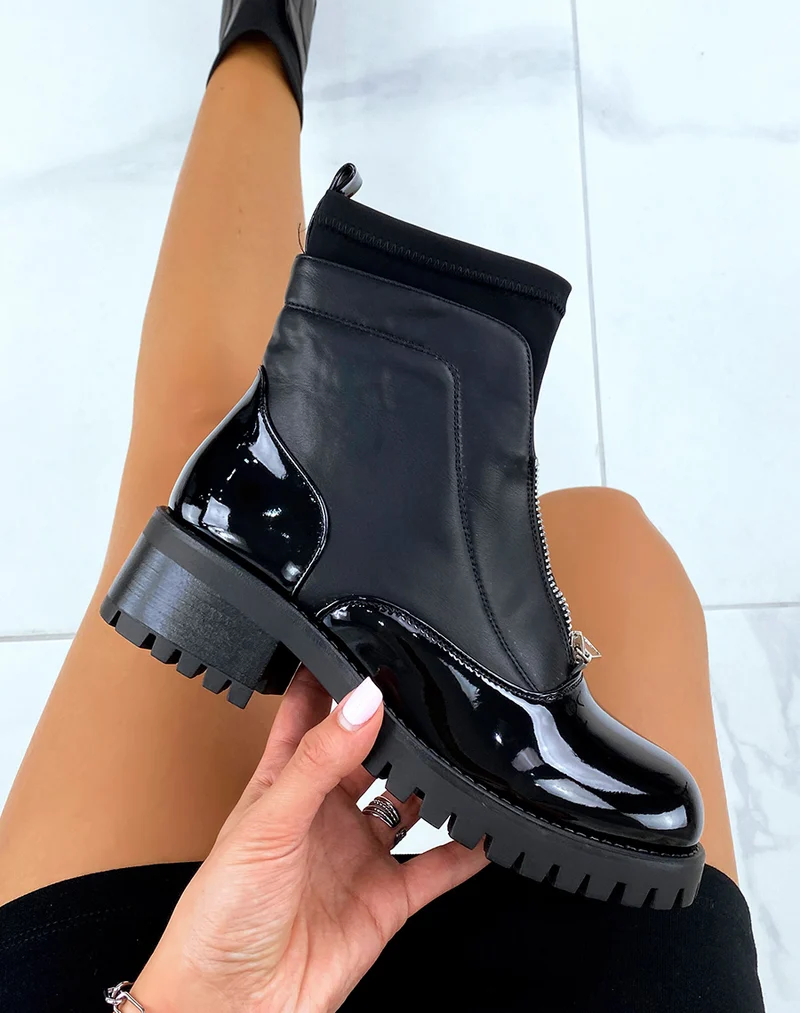 Bottines crantée bi-matière noires
